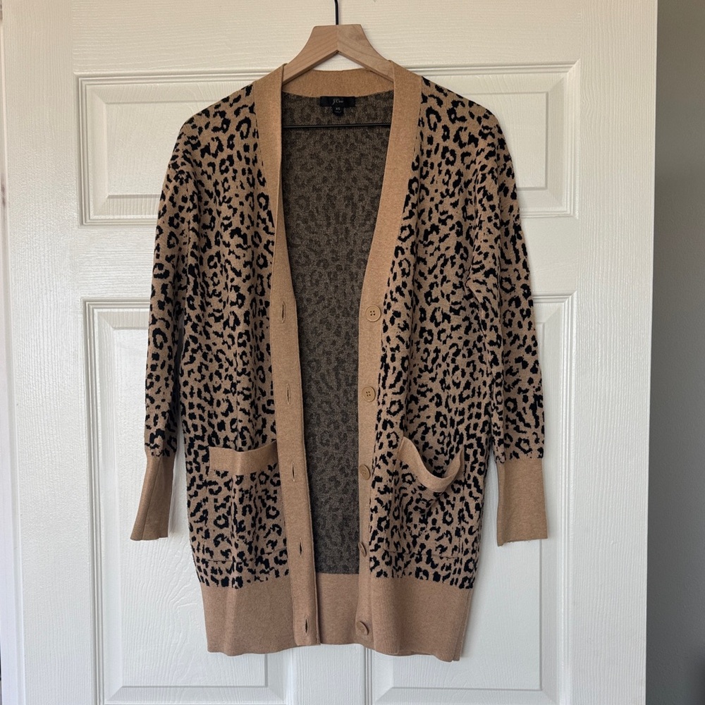 J. Crew Tan and Black Leopard Cardigan